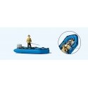 Dinghy w/Fisherman/Angler -- Blue, HO, Preiser Kg 10687