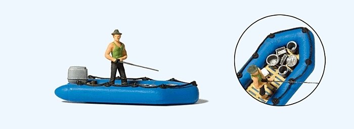 Dinghy w/Fisherman/Angler -- Blue, HO, Preiser Kg 10687