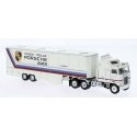 1980 Kenworth K100 Tractor with Racing Trailer - Assembled -- Vasek Polak (white, blue, red , HO, Brekina Automodelle 85738
