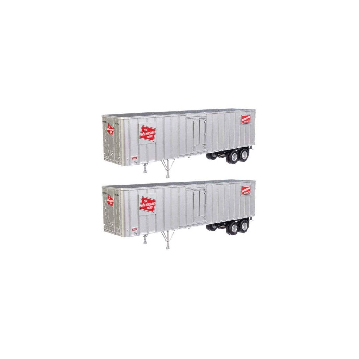 Flexi-Van 40′ Trailer 2-Pack - Assembled -- Milwaukee Road 3 (Logo, Flexi-Van Placard Side D, HO, Walthers SceneMaster 2605