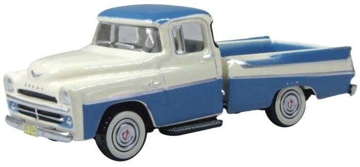 1957 Dodge D100 Sweptside Pick Up Truck - Assembled -- Ice Blue, Glacier White, HO, Oxford Diecast 87DP57005