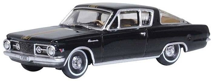 1965 Plymouth Barracuda - Assembled -- Black, Gold, HO, Oxford Diecast 87PB65004