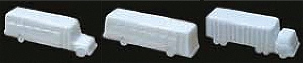Vehicle Set - Unpainted White Styrene -- School Bus, City Bus & Semi, HO, JTT Miniature Tree 97007