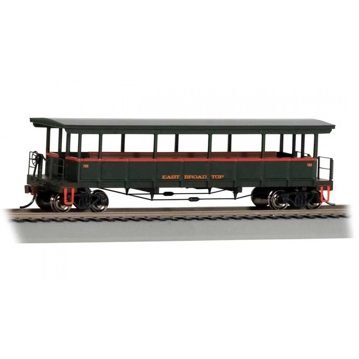 Open-Sided Excursion Car with Seats - Ready-to-Run - Silver Series(R) -- East Broad Top 168, HO, Bachmann Industries 17401