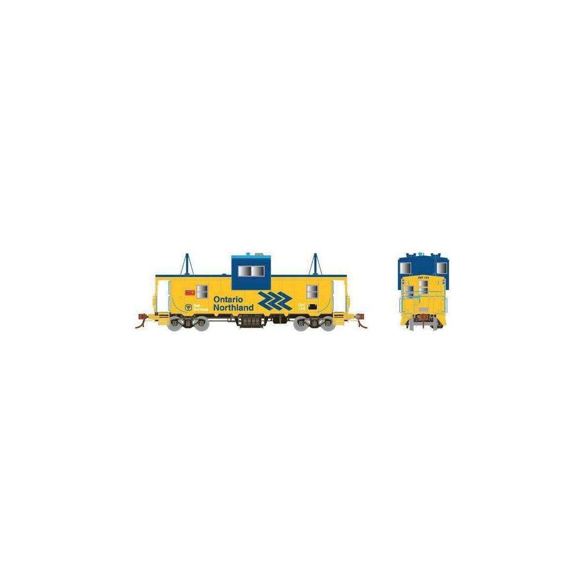 CP Angus Shops Caboose - Ready to Run -- Ontario Northland 122 (yellow, blue Chevron Logo), HO, Rapido Trains Inc 110142