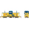 CP Angus Shops Caboose - Ready to Run -- Ontario Northland 122 (yellow, blue Chevron Logo), HO, Rapido Trains Inc 110142