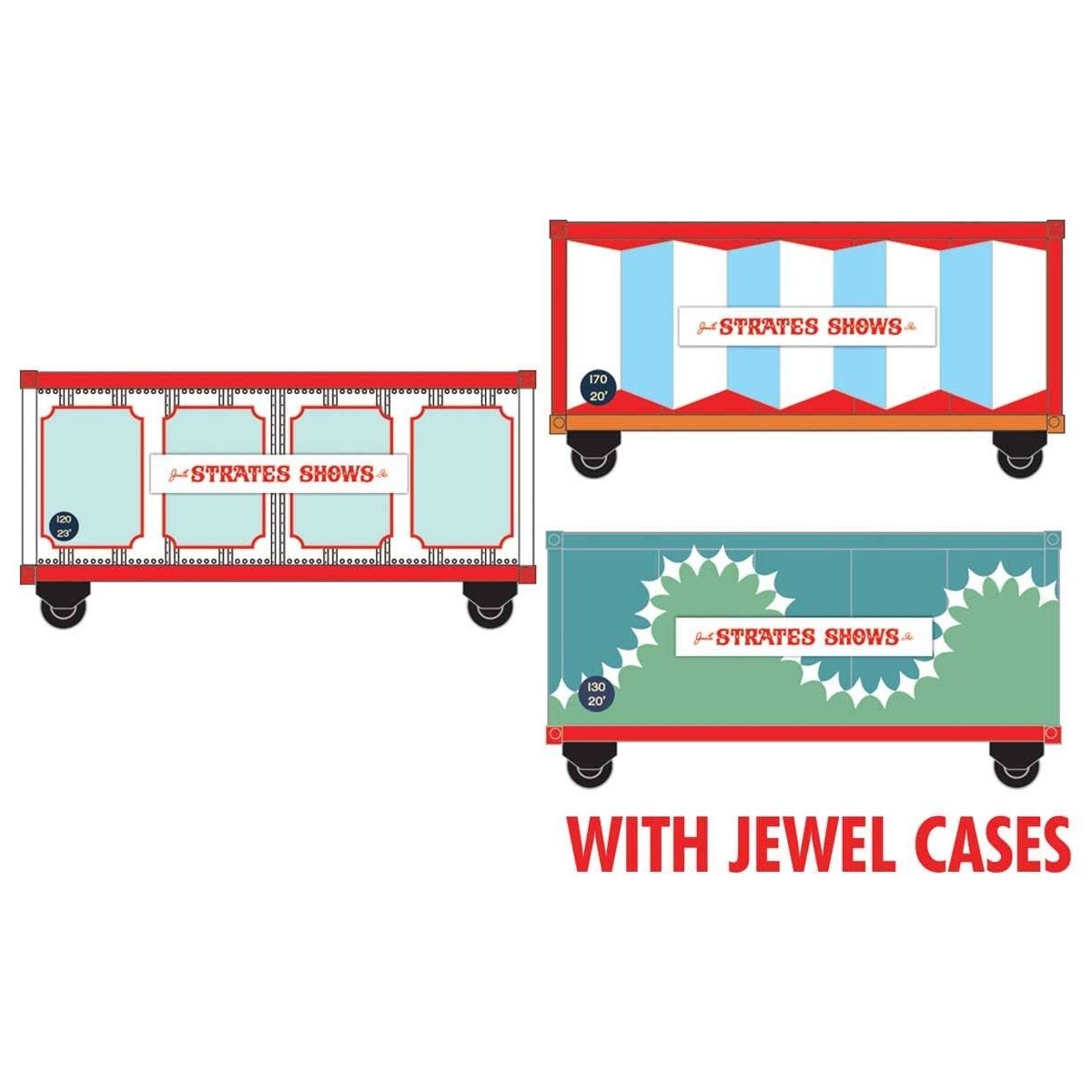 Circus Container 3-Pack - Assembled -- Strates Shows Set 2 170, 120, 130 (Duke Ash Era Schemes), N, Micro Trains Line 98302273