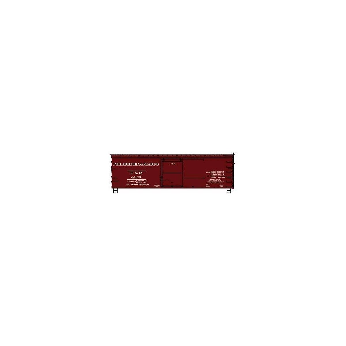 36′ Double-Sheathed Wood Boxcar w/Steel Roof, Ends, Fishbelly Frame - Kit -- Philadelphia & Reading 4239 (Boxcar Red), HO, Acc