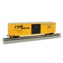 ACF 50`6` Outside-Braced Boxcar - Flashing Rear End Device - Ready to Run -- Railbox 32271 (yellow, black Large Logo), HO, Bachm