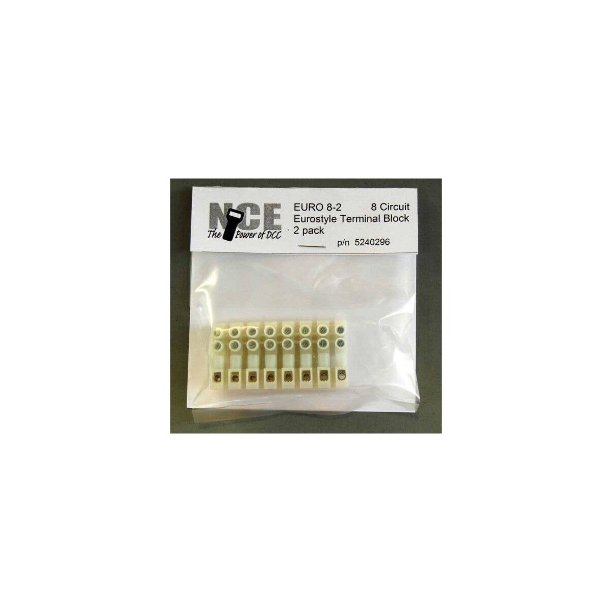 8-Circuit Eurostyle Terminal Strips -- For 14-24 AWG Wire pkg(2), All Scales, NCE Corporation 296