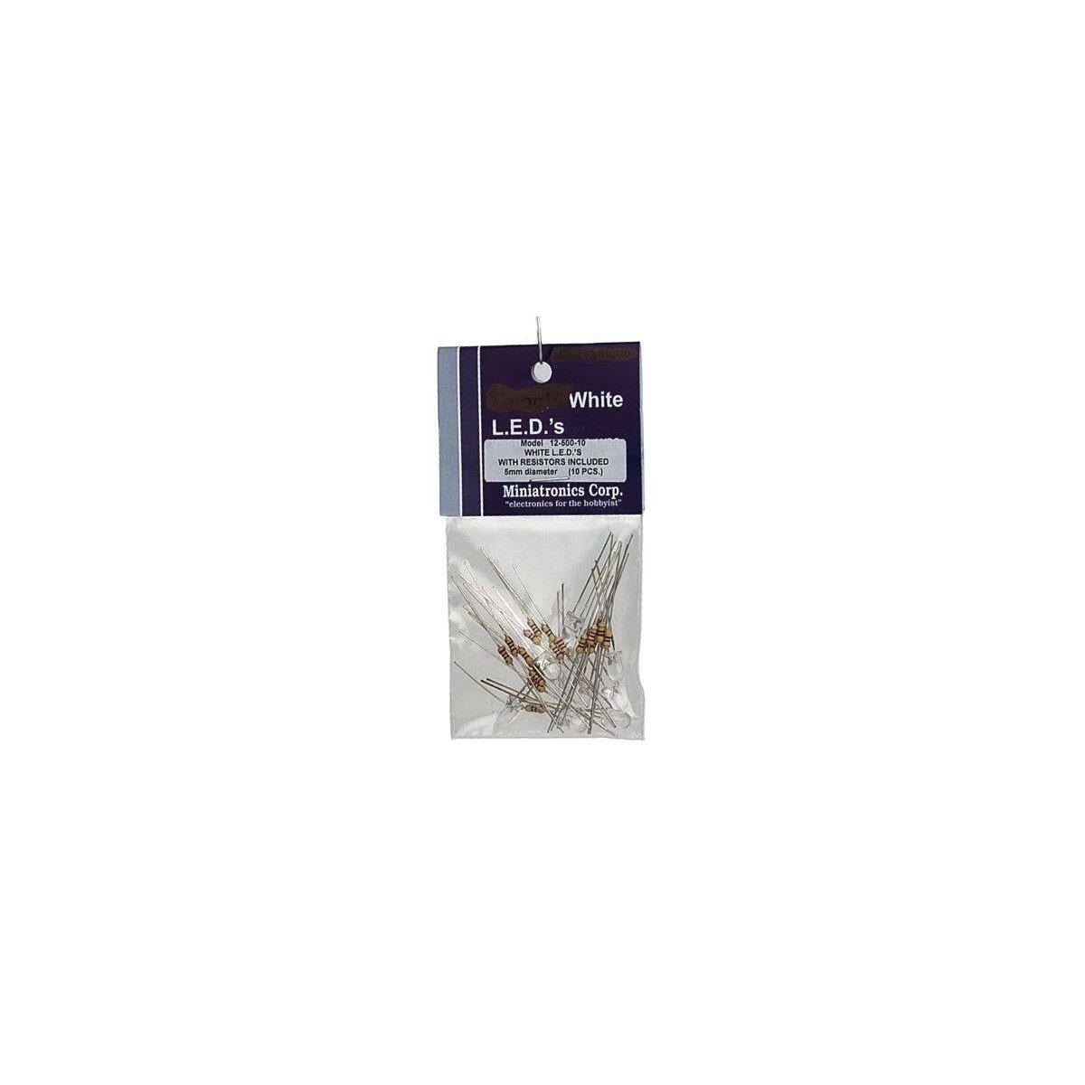 Standard Light Emiting Diodes (LEDs) 5mm Diameter -- White pkg(10), All Scales, Miniatronics Corp. 1250010