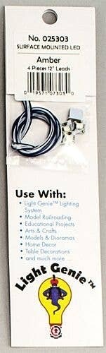 LED w/10′ 25.4cm Wire Leads 4-Pack - Light Genie(TM) -- Yellow/Amber, HO, Model Rectifier Corp 25303