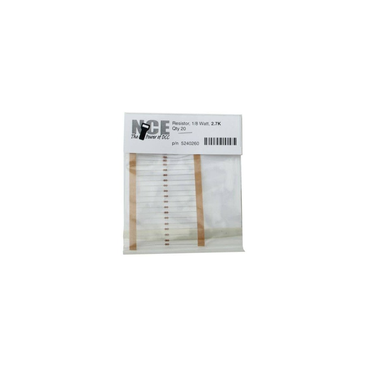 2700 Ohm Resistor -- 1/8 Watt pkg(20), All Scales, NCE Corporation 260