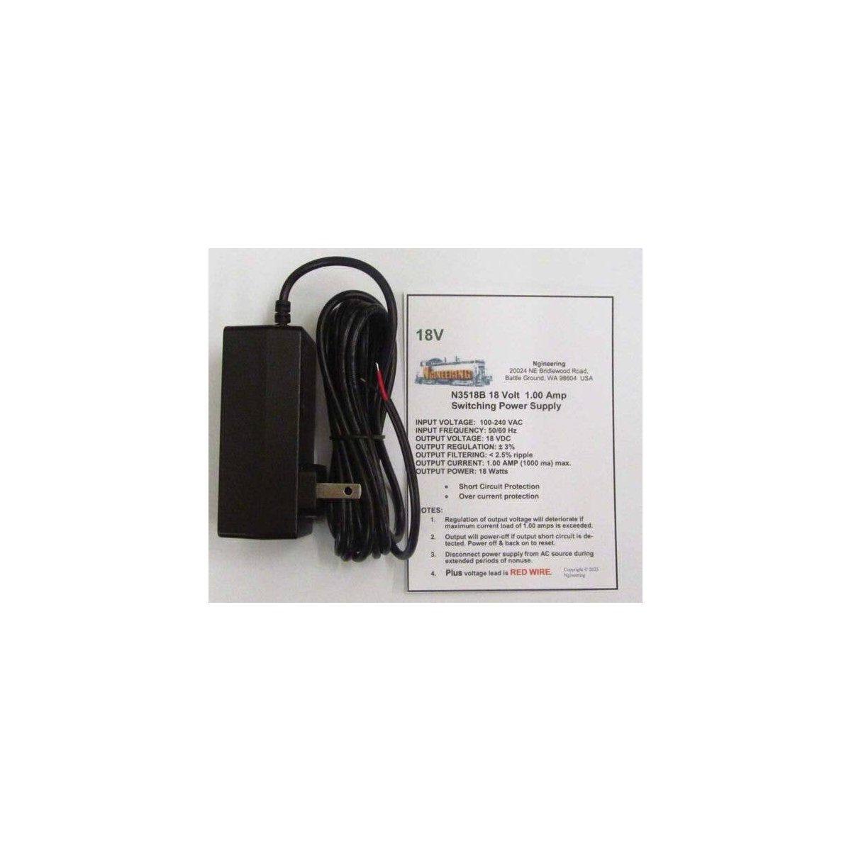 Switching Power Supply -- 18V 1A, All Scales, Ngineering N3518B