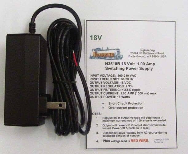 Switching Power Supply -- 18V 1A, All Scales, Ngineering N3518B