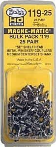 119-25 Bulk Pack - 25 Pairs 119 SE Shelf Whisker(R) Metal Coupler -- Medium (9/32′) Cent, HO, Kadee Quality Products 11925
