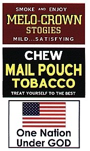 Barn Sign Decals -- Set 5 - Melo Crown Stogies, Mail Pouch, One Nation, HO, Blair Line 2254