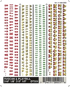 Dry Transfer Alphabet & Number Sets -- Tuscan & Playbill Type Faces (3/16 & 1/8′ red, gre, All Scales, Woodland Scenics 501