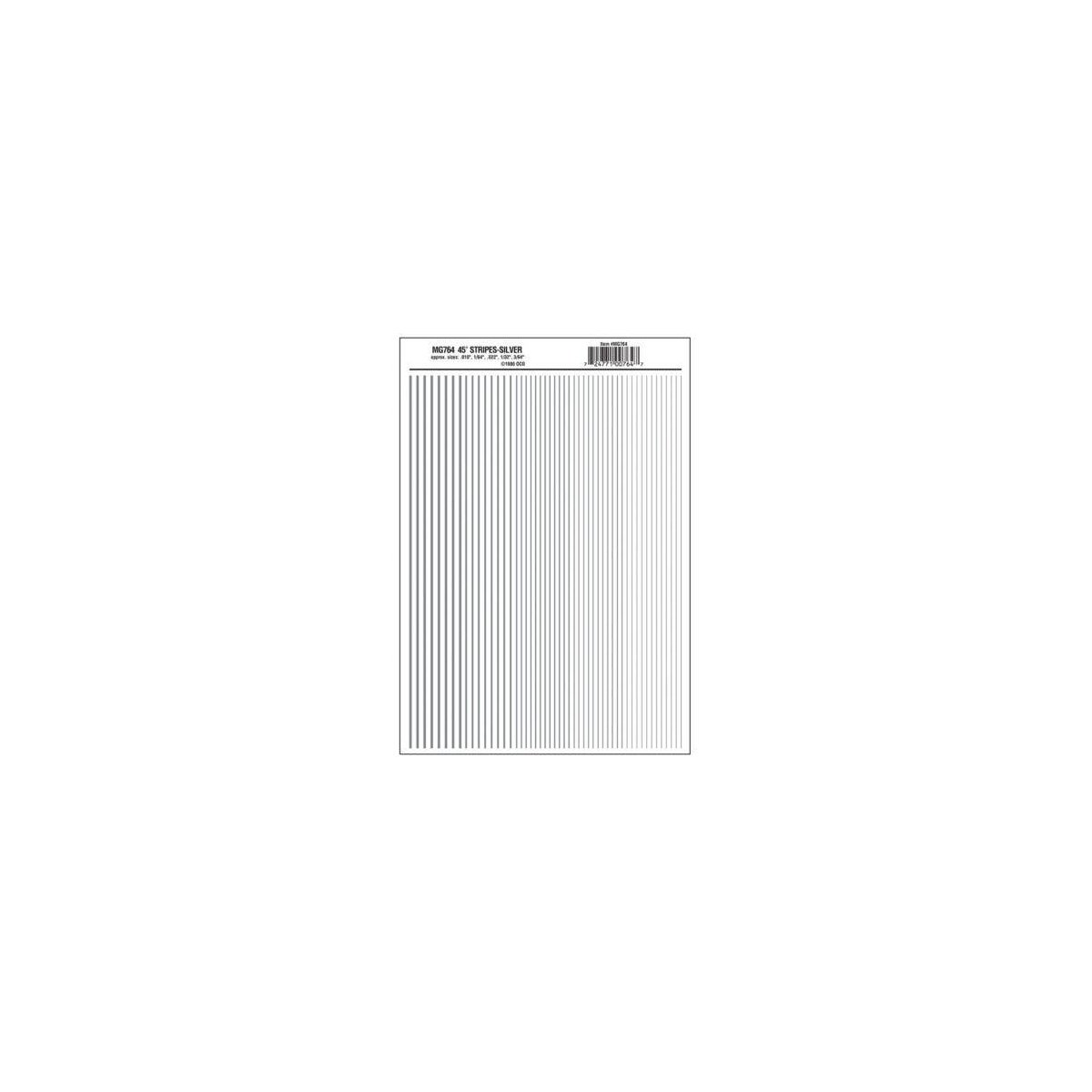 Dry Transfer Stripes - .010, 1/64, .022, 1/32 & 3/64′ Wide -- Silver, All Scales, Woodland Scenics 764