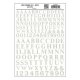 Dry Transfer Alphabet & Numbers - Railroad Roman (3/8 & 1/2′) -- White, All Scales, Woodland Scenics 714