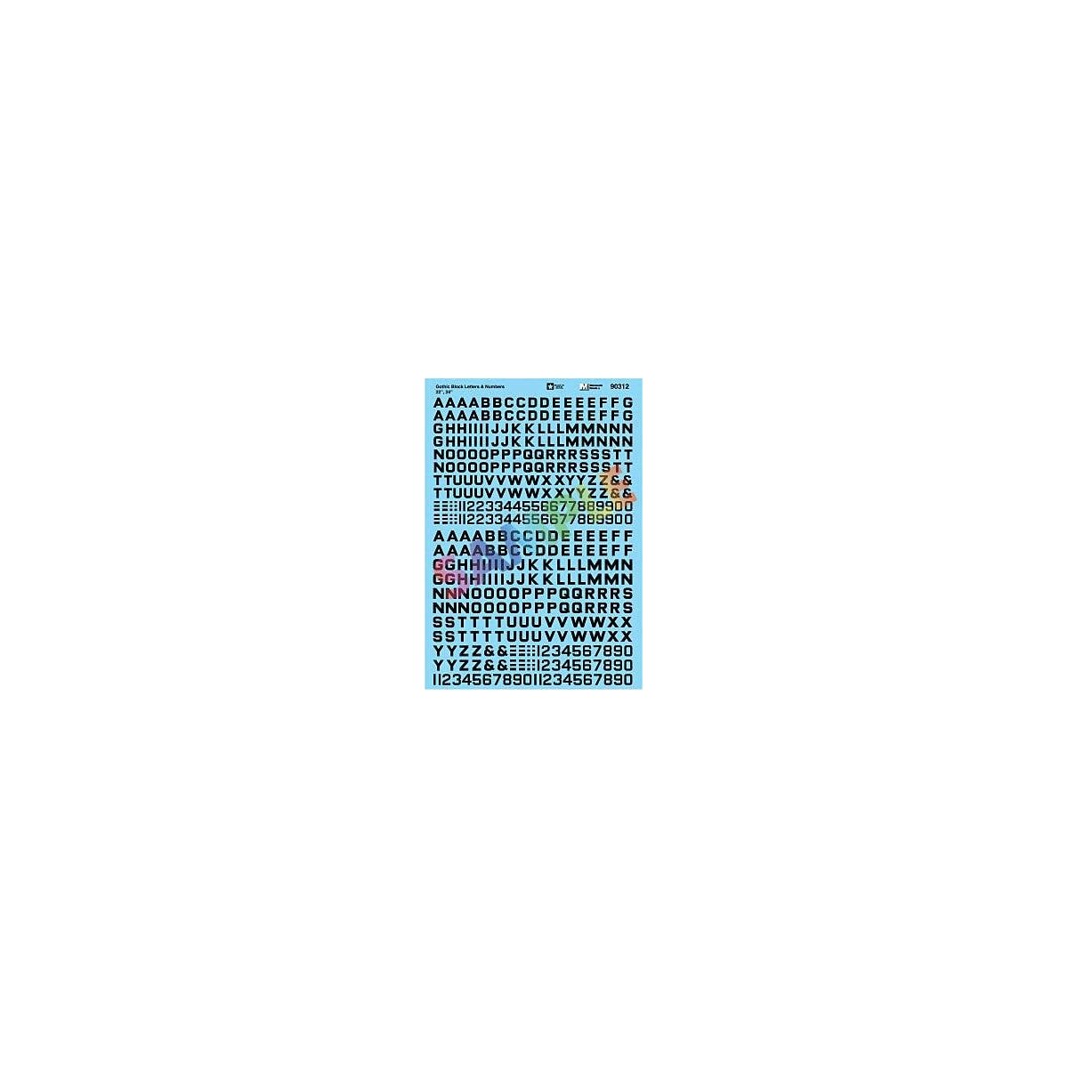 Alphabet & Number Decal Set -- Gothic Block (black) 22`, 24`, HO, Microscale Industries Inc 90312