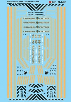 Railroad Decal Set -- California Western CWRR, Arcata & Mad River AMR GP9 & GE 44-Ton , N, Microscale Industries Inc 601452