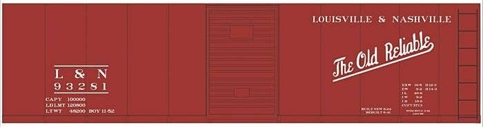 Railroad Decal Set -- Louisville & Nashville 40′ Steel Boxcar (Boxcar Red Car, Old Reliable Sl, O, Tichy Train Group 10237O