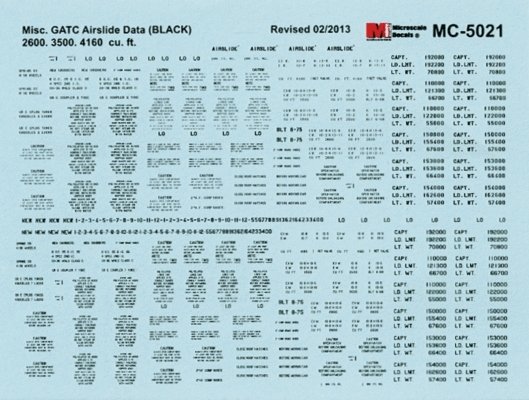Railroad Decal Set -- GATC Airslide Data 2600, 3500 & 4160 Cu. Ft. (black), HO, Microscale Industries Inc 5021