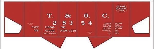 Railroad Decal Set -- Toledo and Ohio Central NYC USRA 2-Bay Hopper (Boxcar Red Car), N, Tichy Train Group 10277N