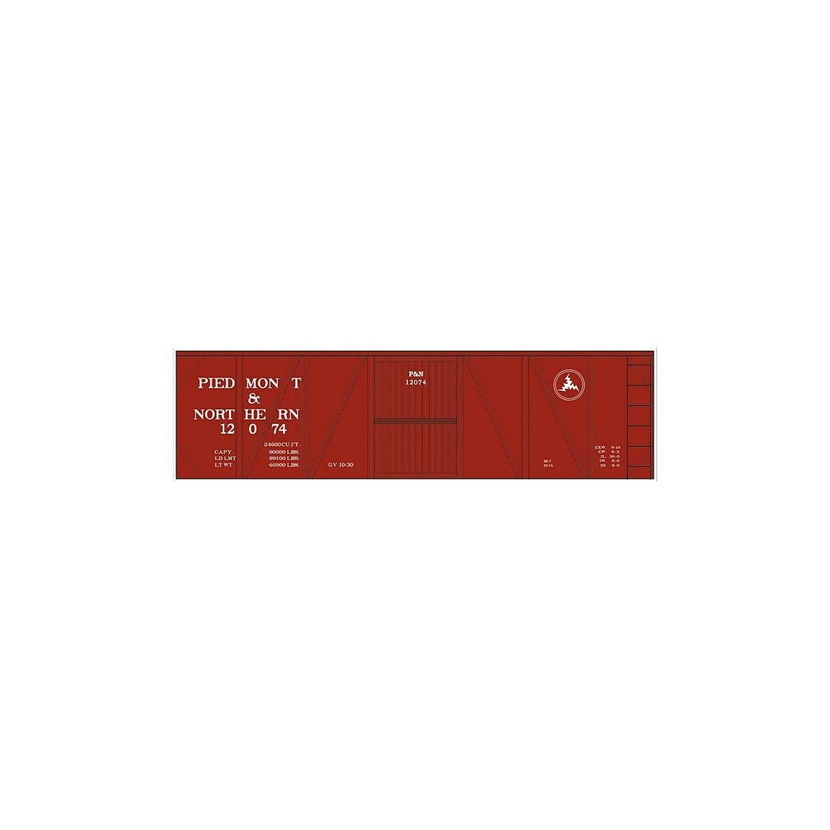 Railroad Decal Set -- Piedmont & Northern 40′ Single-Sheathed Boxcar, HO, Tichy Train Group 10178