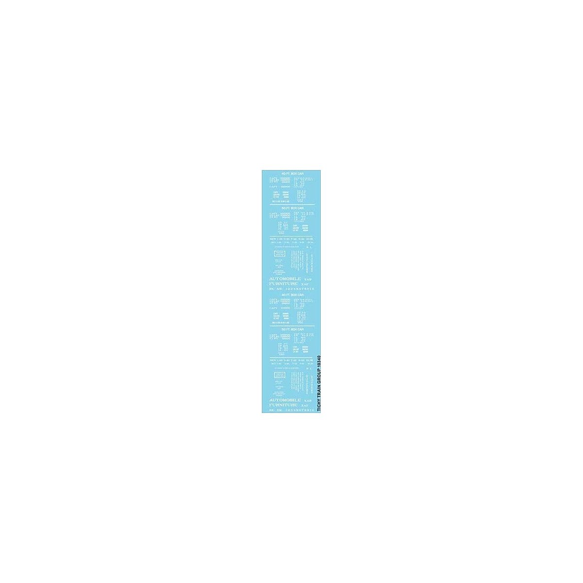 Railroad Decal Set -- 40` and 50` Boxcar Data (white), N, Tichy Train Group 10340N
