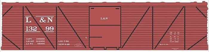 Railroad Decal Set -- Louisville & Nashville 40′ Single-Sheathed Wood Boxcar (Boxcar Red, No L, N, Tichy Train Group 10241N