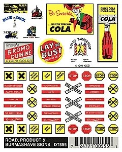 Dry Transfer Signs -- Road, Product & Burma Shave, HO, Woodland Scenics 555