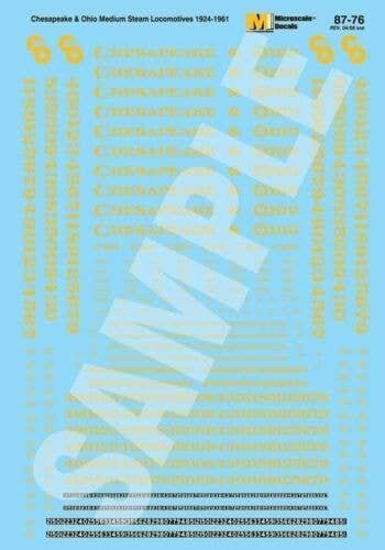 Chesapeake & Ohio - C&O -- Medium Steam Locomotives (Yellow) 1924-1961, HO, Microscale Industries Inc 8776