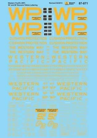 Railroad Decal Set -- Western Pacific, Missouri-Kansas-Texas, Missouri Pacific 60′ Insu, N, Microscale Industries Inc 60871