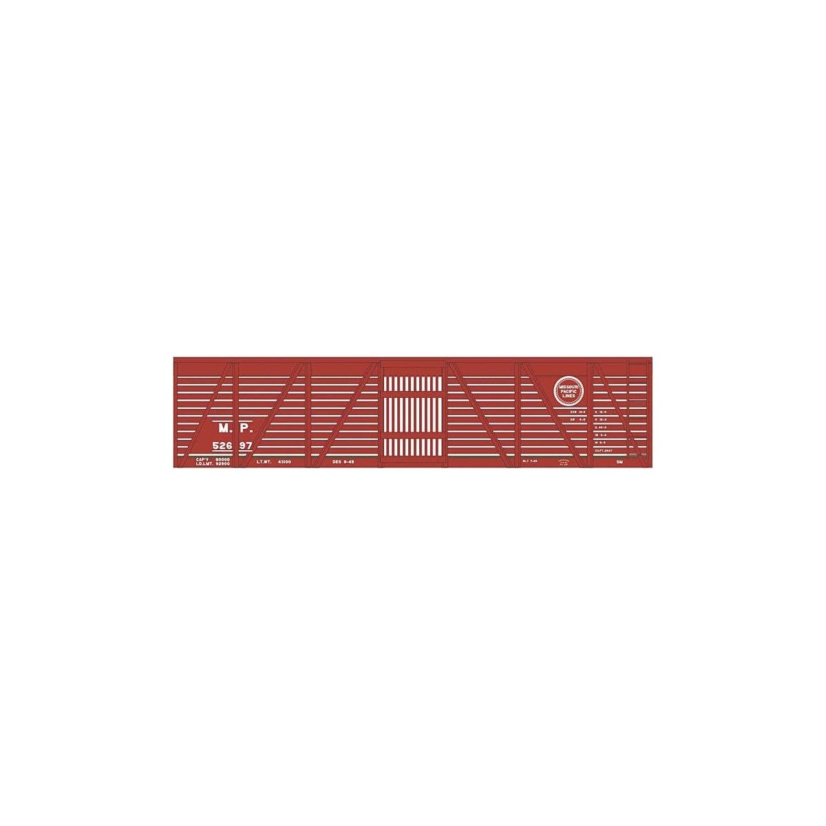 Railroad Decal Set -- Missouri Pacific 40′ Wood Stock Car (Boxcar Red Car), HO, Tichy Train Group 10284