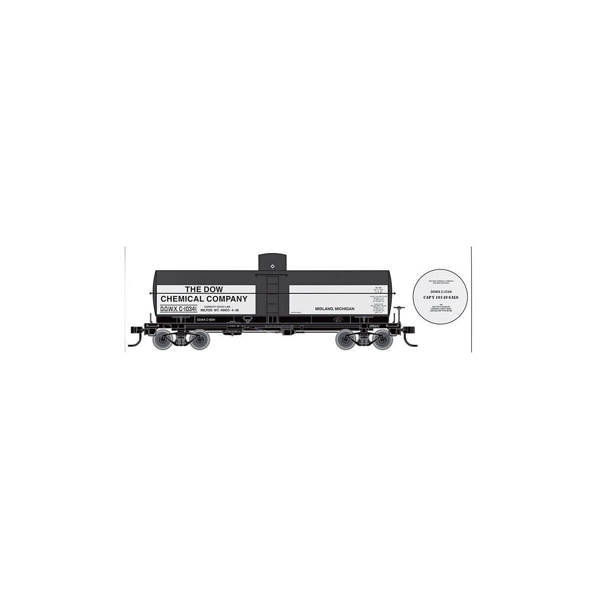 Railroad Decal Set -- Dow Chemical DOWX 10,000-Gallon Tank Car, N, Tichy Train Group 10050N