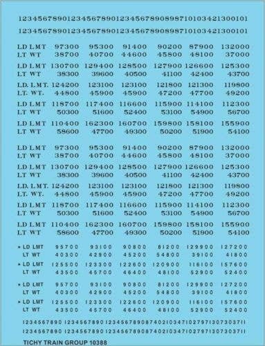 Railroad Decal Set -- Load Limit and Light Weight (LD LMT and LT WT) Data (black lettering), N, Tichy Train Group 10388N