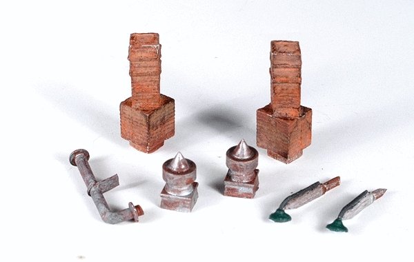 Mini-Tales(TM) Chimneys, Vents & Lights - Kit (Unpainted Metal Castings) -- Includes: 2 Each Chimne, HO, Monroe Models 2304