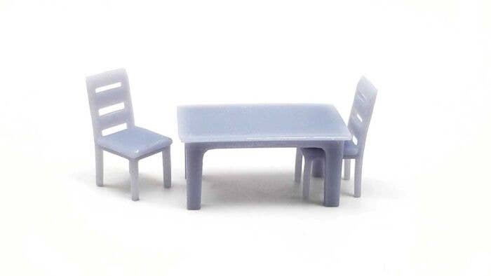 Common Dining Set -- 1 Table, 4 Chairs (unpainted), HO, All Scale Miniatures 8701020
