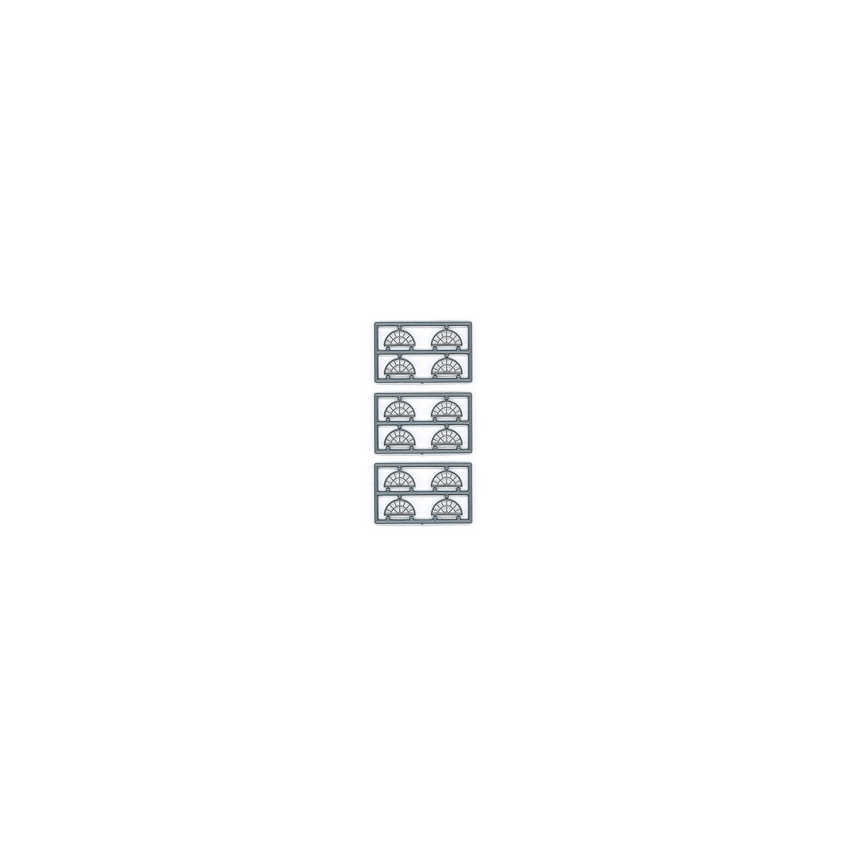 Masonry Windows - pkg(8) -- 13 Pane Half Round (Use Over 8036, 8133) 60 x 30` (.675 x .34` Open, HO, Tichy Train Group 8128