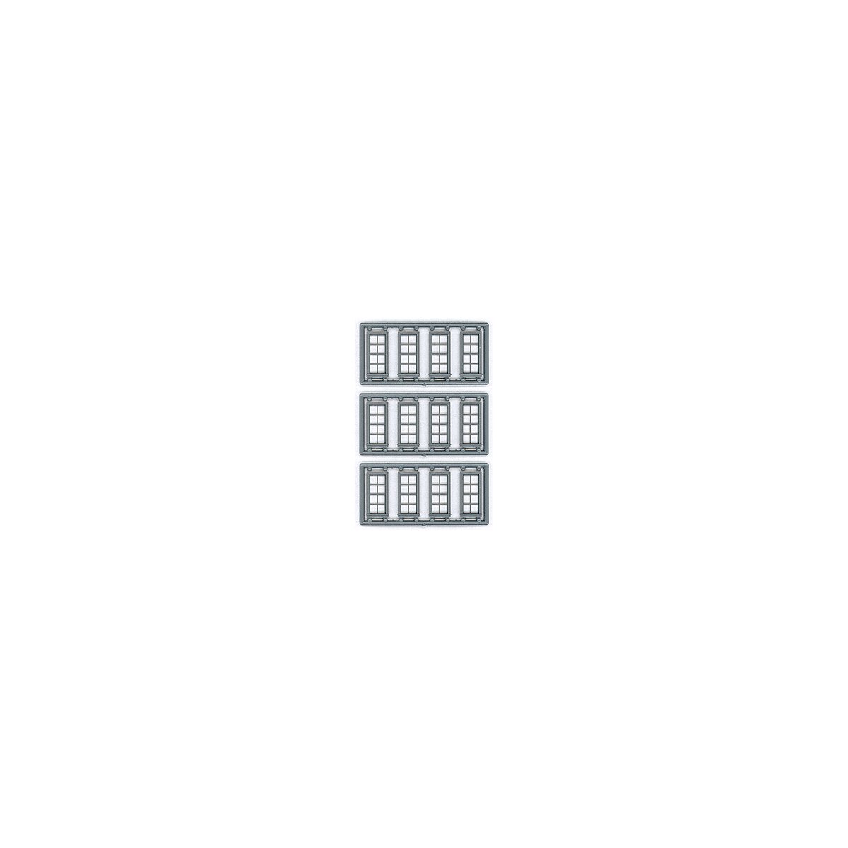 Windows - Double Hung pkg(12) -- 4/4 Double 27 x 64` (Fits .36 x .78` Opening), HO, Tichy Train Group 8131