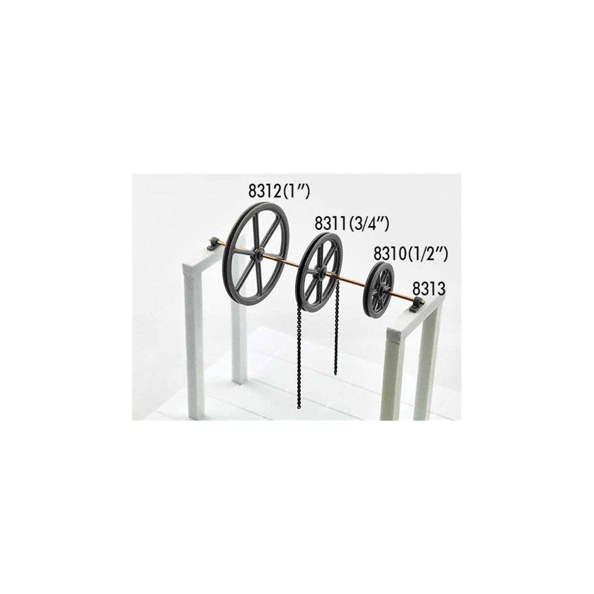 8′ Diameter Sheave-Pillow Blocks -- 2 Sheaves, 4 Pillow Blocks, HO, Tichy Train Group 8312