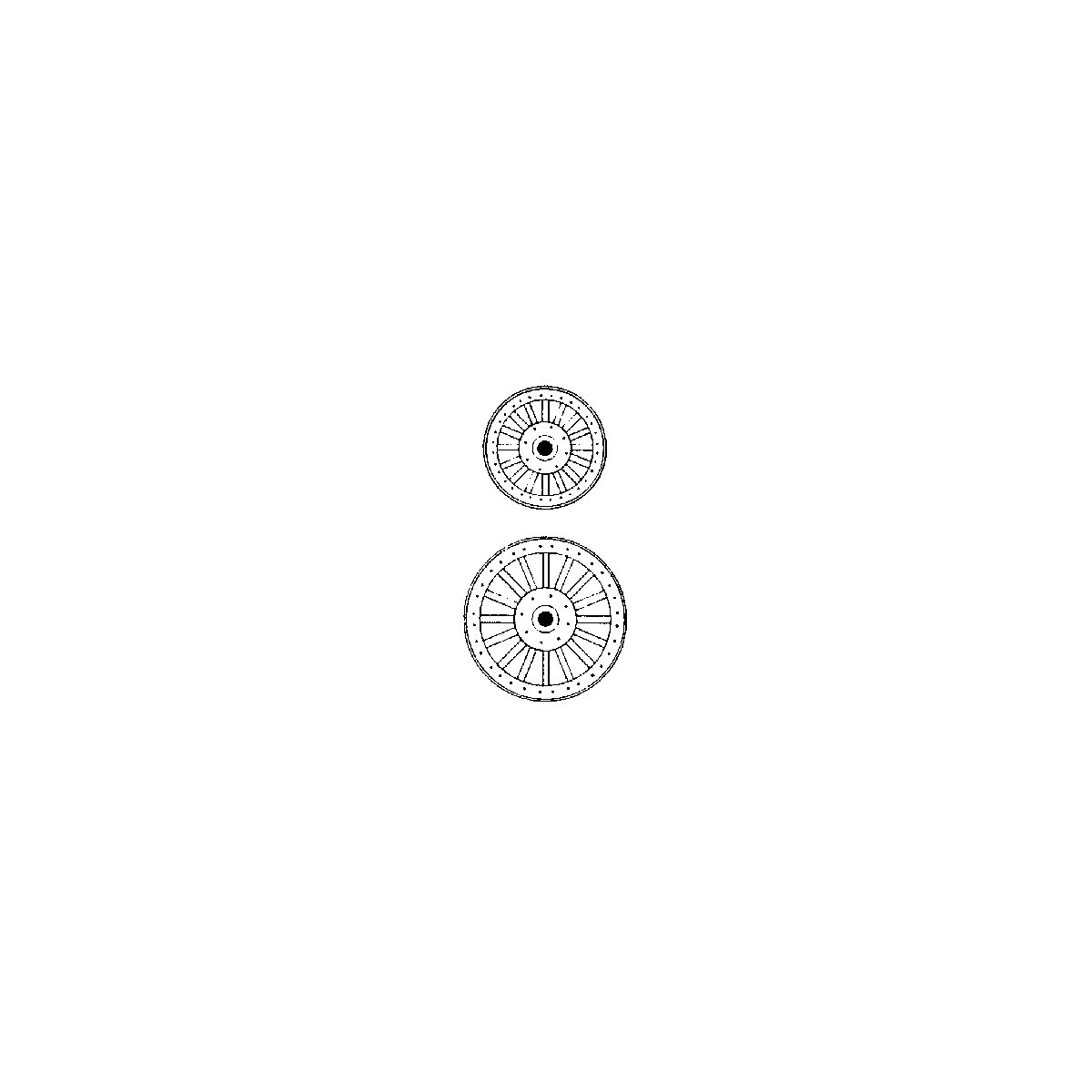 Circus Wagon Wheels -- Baggage/Plain: 36` Front & 48` Rear - One Complete Set, O, Grandt Line Products Inc 30