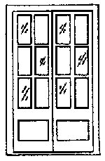 Door -- 6` 9` Assay Office Double Door w/12-Pane Window, HO, Grandt Line Products Inc 5022