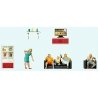 Family Watching Television -- 5 Figures & Living Room Furniture, HO, Preiser Kg 10649