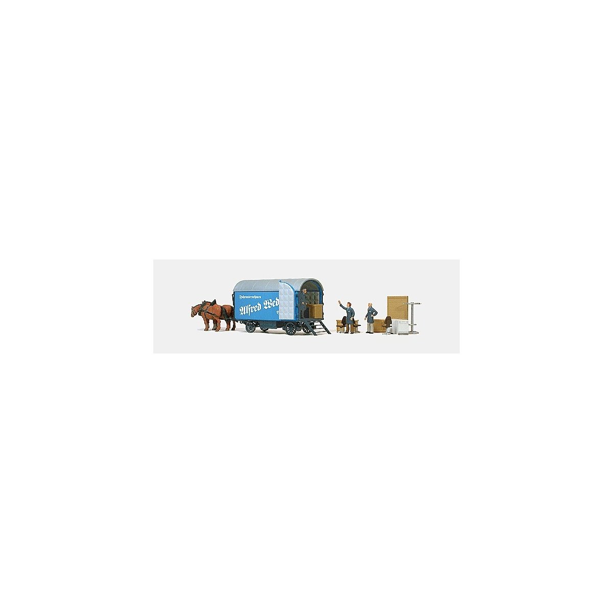 Working People -- Moving Wagon with 2 Horses, Figures & Accessories, HO, Preiser Kg 30494