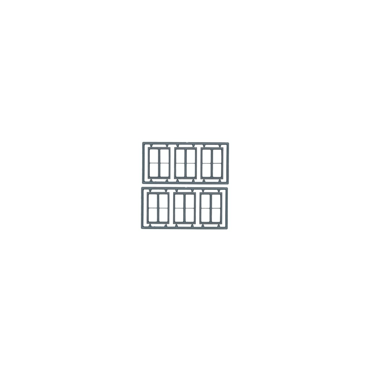 Windows - Double Hung pkg(6) -- Two 1/1 Single-Window Scale 100 x 92′ (Matches 8094 & 8096, Fit, HO, Tichy Train Group 8095