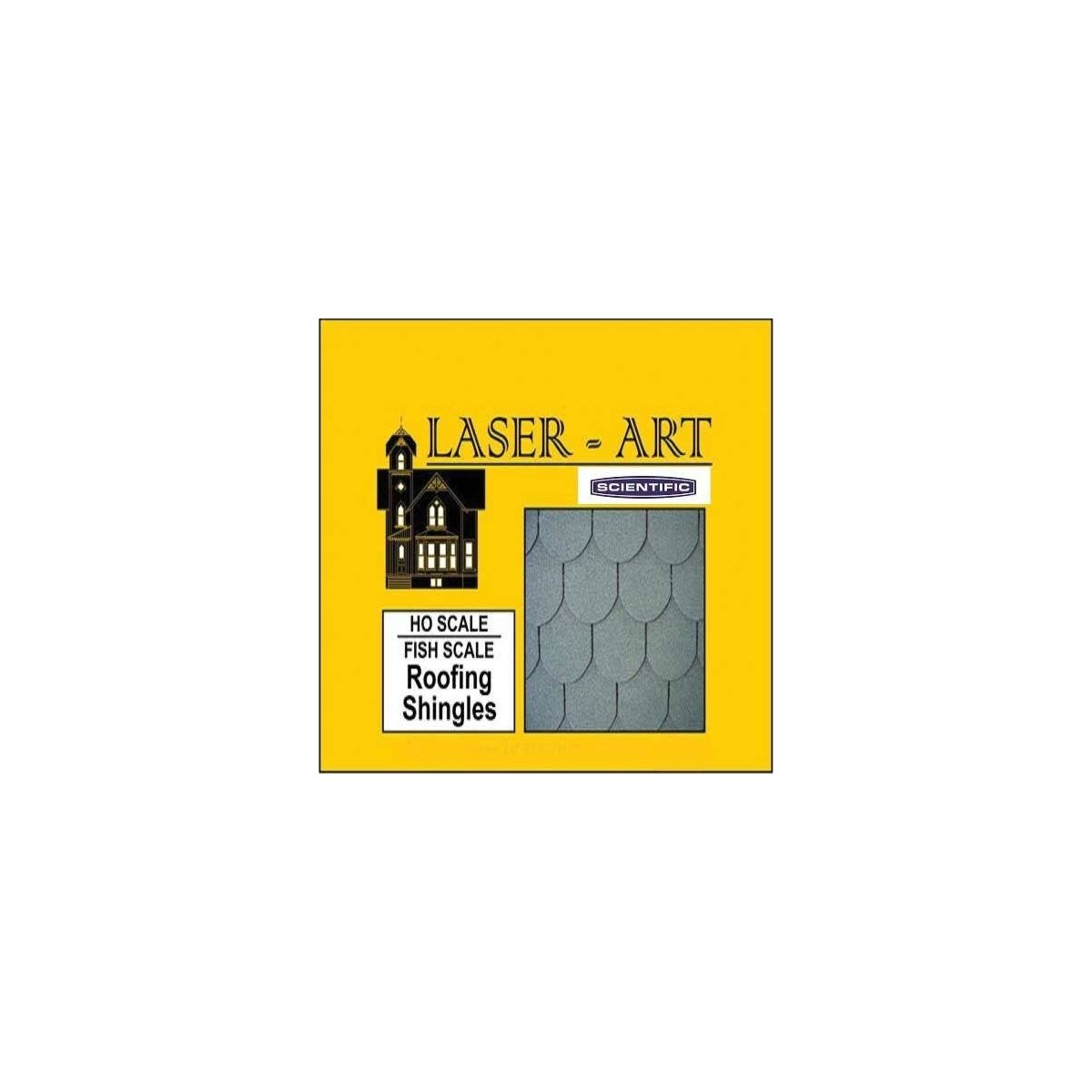 Laser-Cut Roof Shingles - 4 x 9′ 10.2 x 15.2cm Sheets -- Fish Scale pkg(6), HO, Laser-Art by Scientific 41003