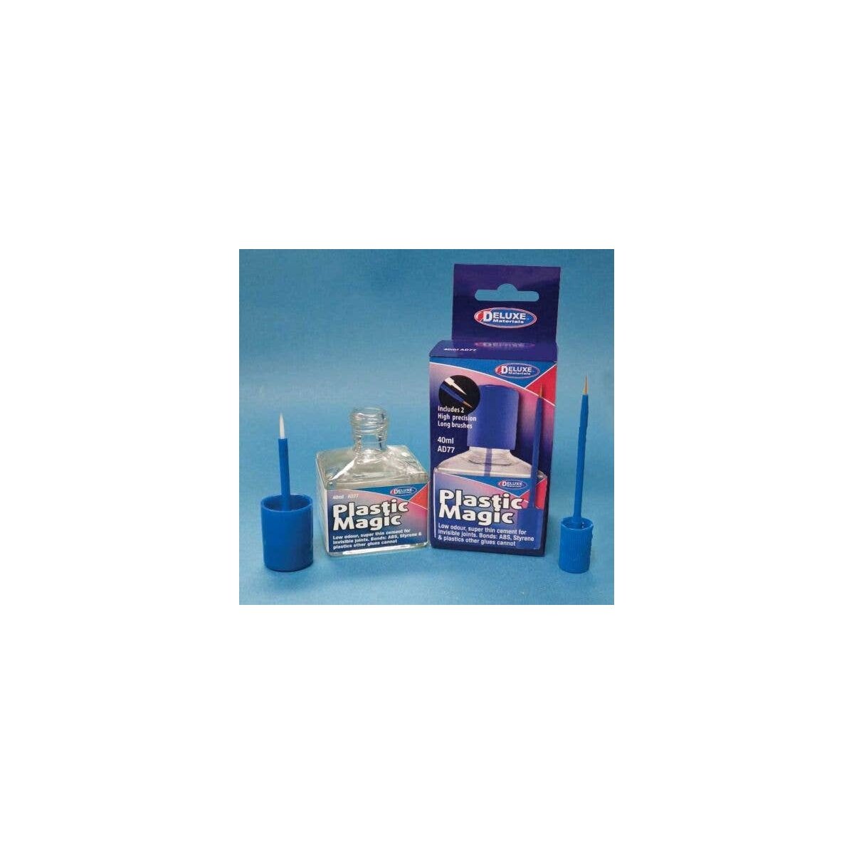 Plastic Magic Thin Plastic Cement w/2 Brushes - 1 Second Cement -- 1.4oz 40mL, All Scales, Deluxe Materials Ltd AD77